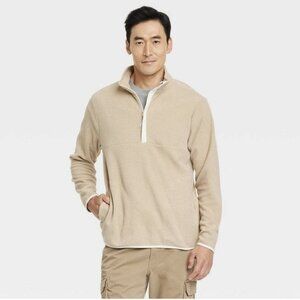 Men's Polar Fleece Half Zip Sweatshirt Goodfellow Jacket pullover Medium Tan
